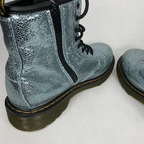 Dr‎ Martens 1460 Boots Juniors 4 Blue Silver Glitter Combat - Picture 3 of 9